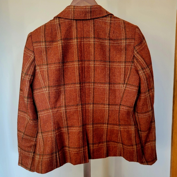 Vintage Talbots Orange Plaid Wool Blazer Jacket 4P - Picture 8 of 9